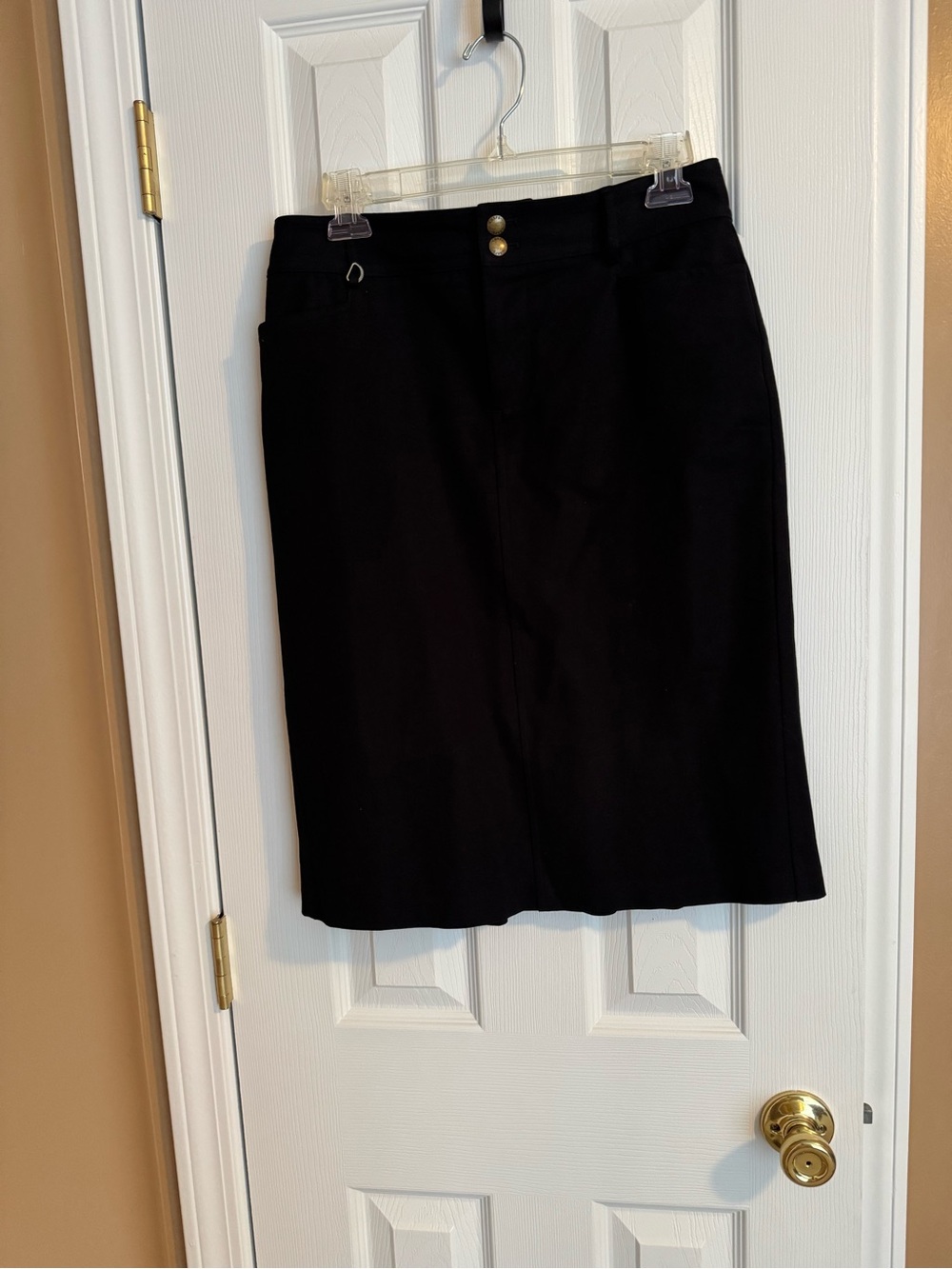 Chaps Black Pencil Skirt with Double Gold Buttons